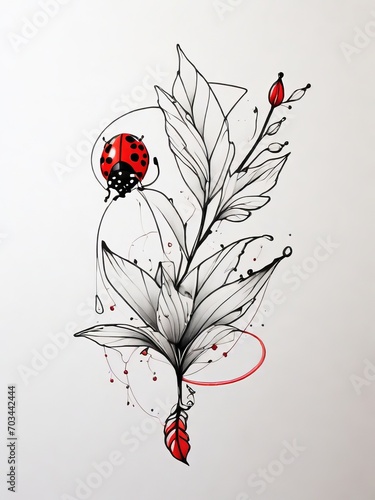 Inlaid snowfall: black and red ink