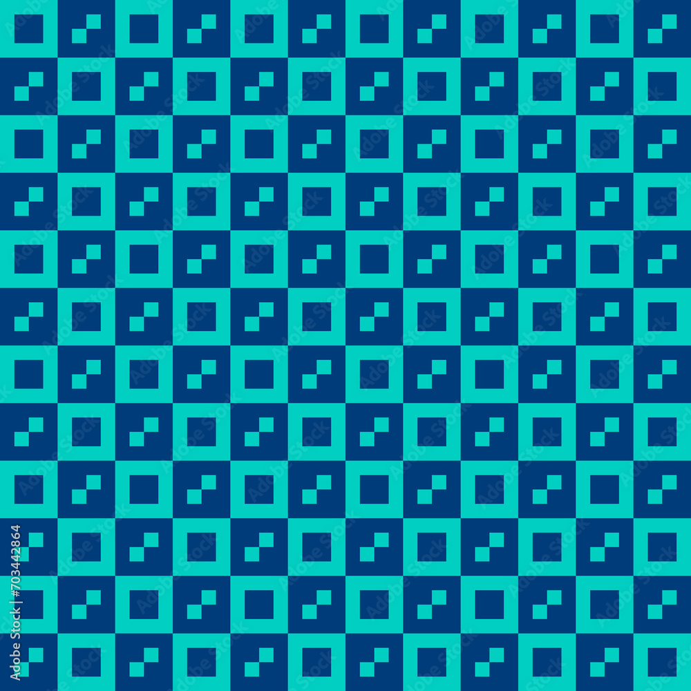 Blue checkered pattern with one or two smaller squares in each tile Blue checkered pattern with one or two smaller squares in each tile