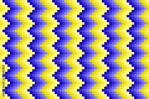 Pixelated blue and yellow zig zag stripes pattern