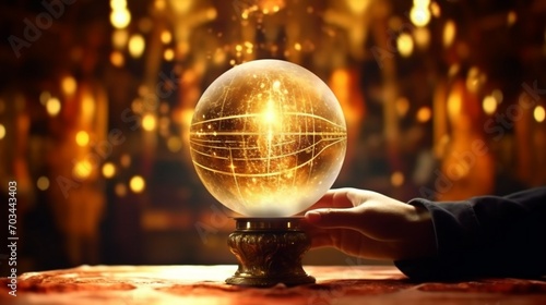 a golden crystal ball in hand, creating a captivating atmosphere for a happy New Year party, award ceremony