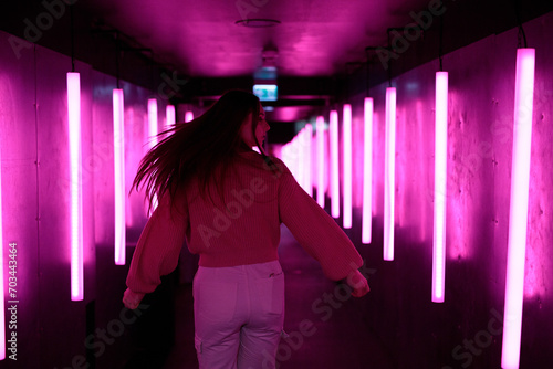 pinky kinky  ukraine woman in pink funfare futuristic neon light world