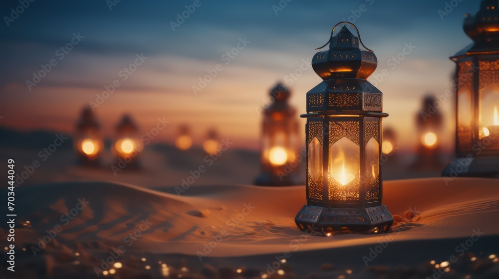 Lanterns in the desert. Ramadan Kareem background Lanterns in the desert. Ramadan Kareem background