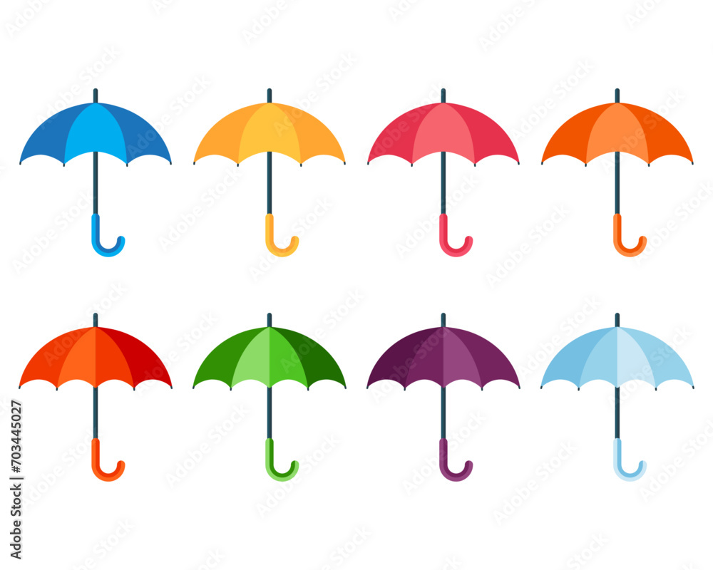Umbrella icon set. Open umbrella set vector. Collection of side view umbrella vector illustration - obrazy, fototapety, plakaty 