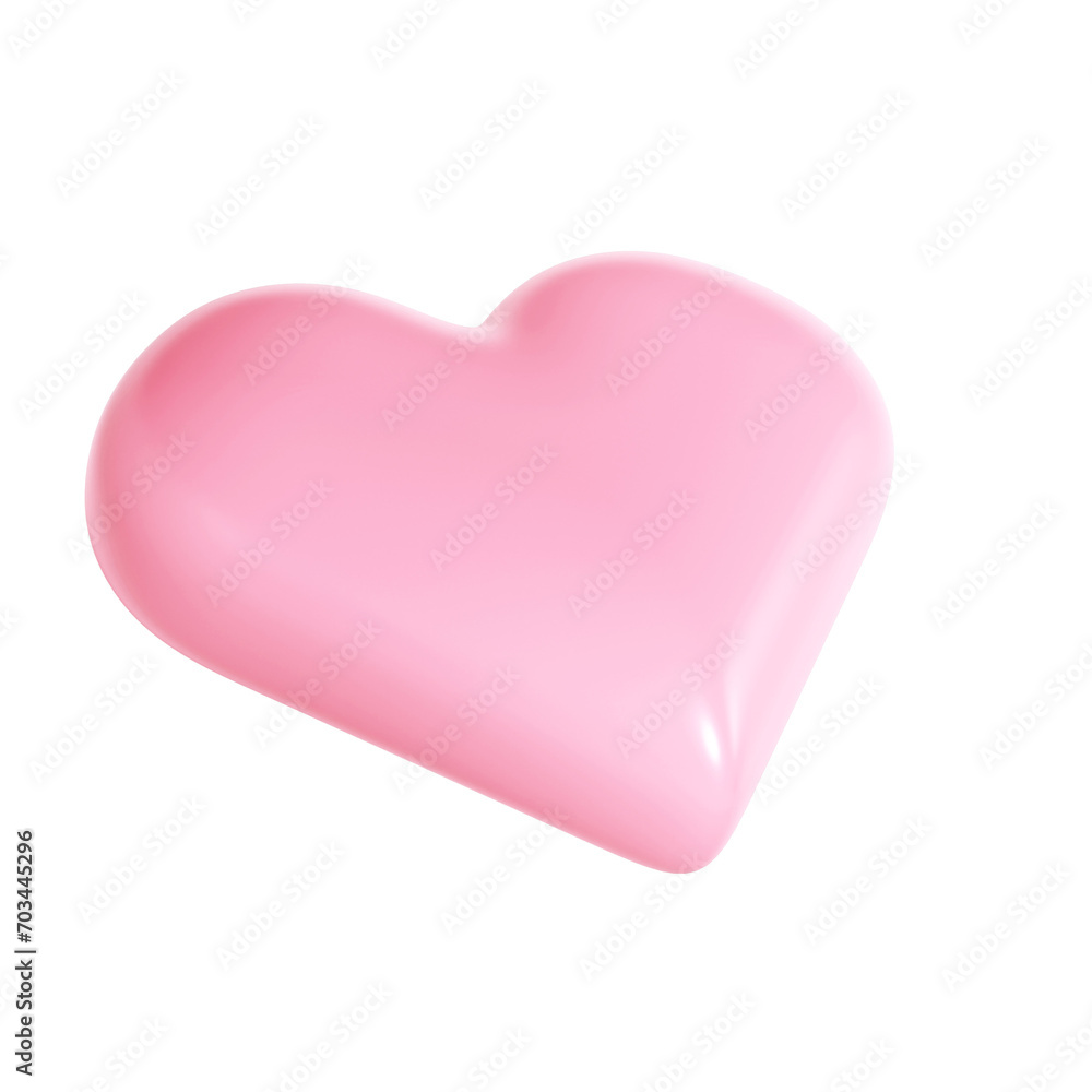 3d pink glossy love heart on transparent. Suitable for Valentine day, Mother day, Women day, wedding, sticker, greeting card. February 14th
