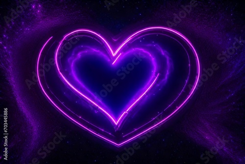 Immerse yourself in the cosmic mystique of a Heart Shape adorned with ultraviolet neon lights, set against a backdrop of interstellar beauty and subtle wisps of smoke.