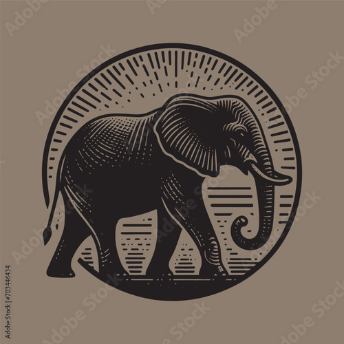 Elephant. Vintage round engraving emblem. old icon, logo