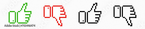 Pixel 8 bit like thumb up vector. 8bit social media like symbol