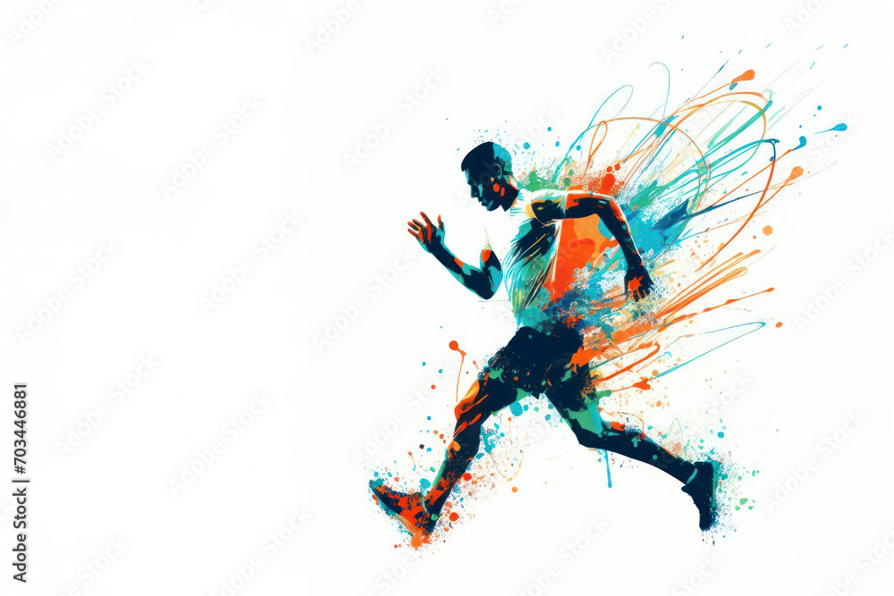A man runner abstract color splash on a white background. ai generative