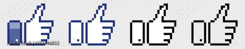 Pixel 8 bit like thumb up vector. 8bit social media like symbol