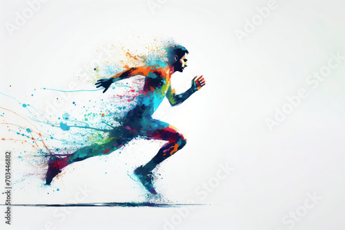 A man runner abstract color splash on a white background. ai generative