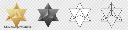 Merkaba golden star. Black and stroke line Merkabah tetrahedron david star photo