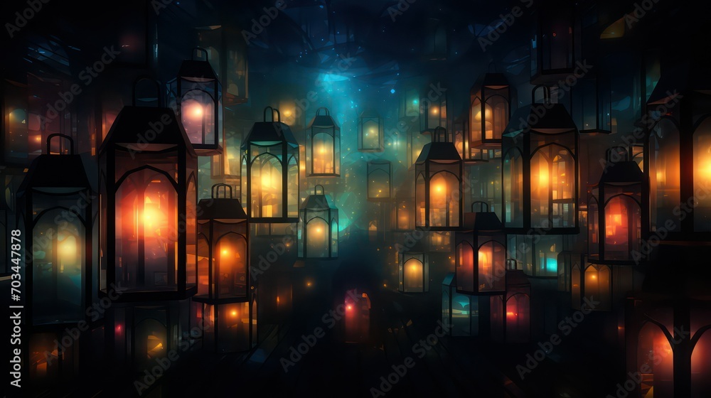 Ramadan kareem background with lanterns