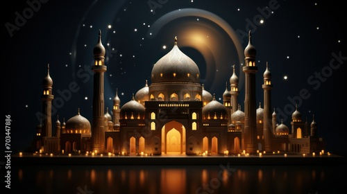 Ramadan Kareem background with mosque and moon