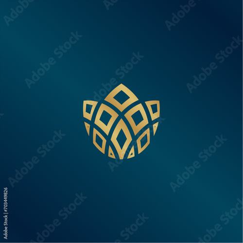 abstract golden geometric pineapple logo icon shape vector, in trendy minimal luxury style design Illustration