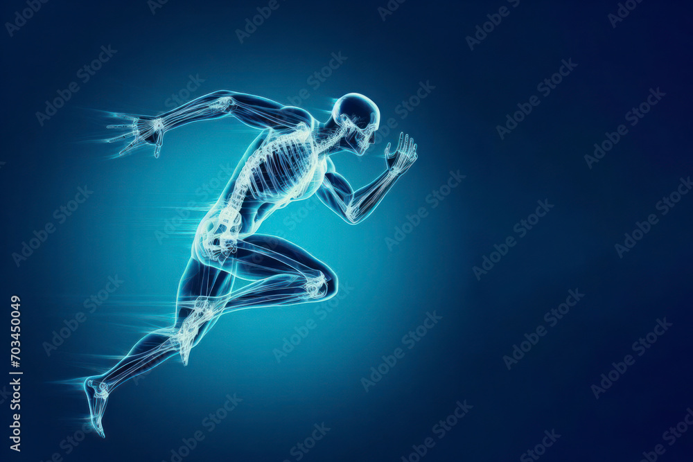 Fototapeta premium X-ray image a man running on solid background. ai generative