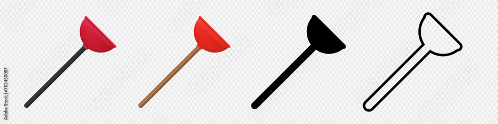 Toilet plunger 3d and flat line icon. Plubmer plunging tool Toilet plunger 3d and flat line icon. Plubmer plunging tool