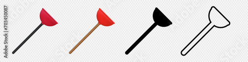 Toilet plunger 3d and flat line icon. Plubmer plunging tool