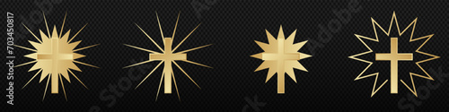Golden holy cross. Catholic and orthodox religious cross vector