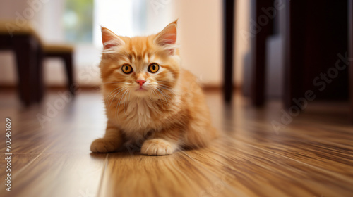 Purebred golden kitten on the floor