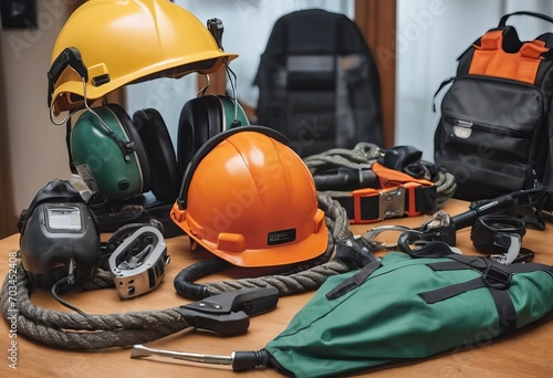 personal protective equipment, construction helmet, hearing protection, dust protection. © Алексей Ковалев