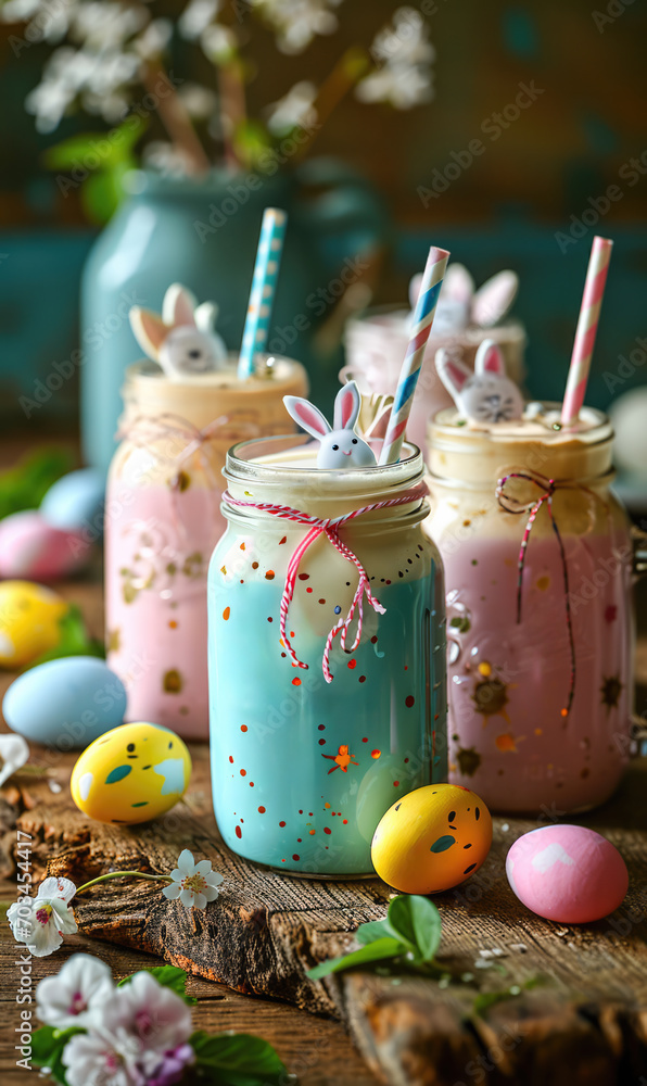 Assorted Easter Smoothies and Cocktail with Easter decorations