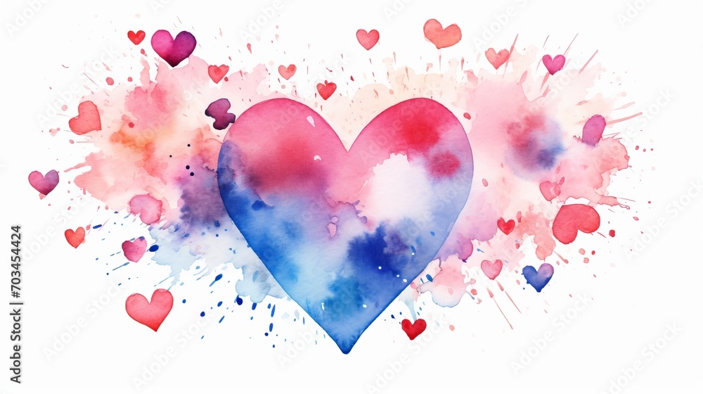 Abstract Watercolor Hearts and Color Splashes