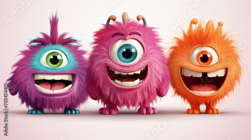 Set of funny shaggy furry angry monster
