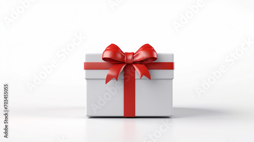 Blank white present box or gift box with red ribbons.