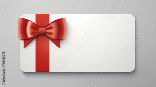 Blank white gift card with red ribbon bow