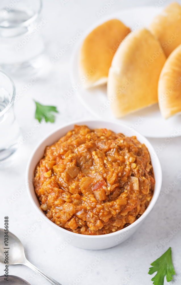 Moroccan eggplant appetizer Zaalouk in a bowl Moroccan eggplant appetizer Zaalouk in a bowl