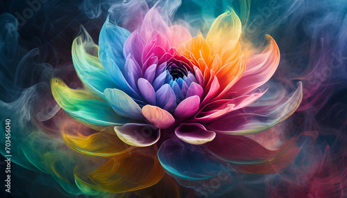 Gradient colorful colored smoke abstract background in the shape of the flower