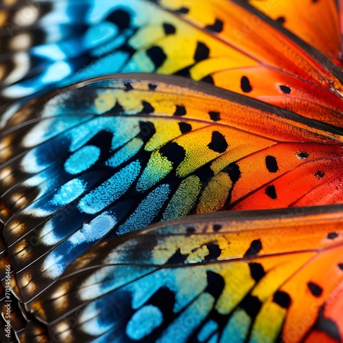 The close-up of vibrant colorful butterfly wings