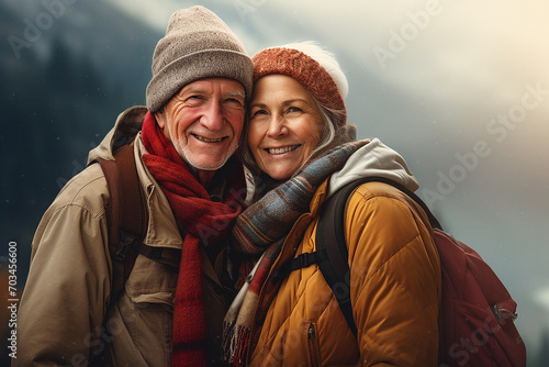 a couple of elderly people. Happy, love and peace with old couple in nature for bonding, relax and support. Smile, happiness and retirement with senior man and woman walking in countryside park 