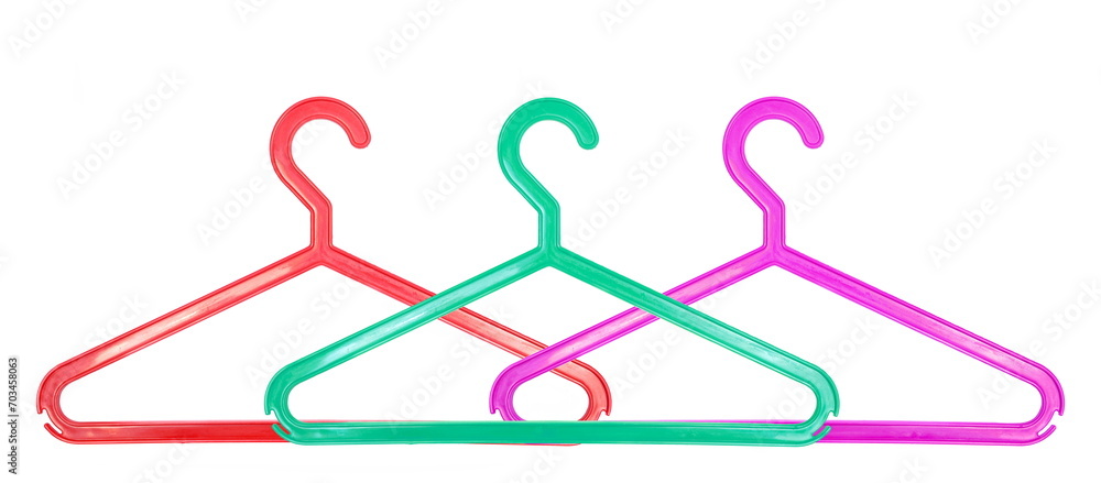 Colorful plastic coat hanger isolated on white background, clipping Colorful plastic coat hanger isolated on white background, clipping