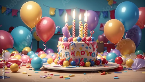 "Birthday Celebration in High-Quality 3D Rendering"