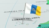 Canary Islands - national flag pinned on political map - 3D illustration