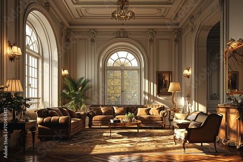 3d render of luxury home interior, living room