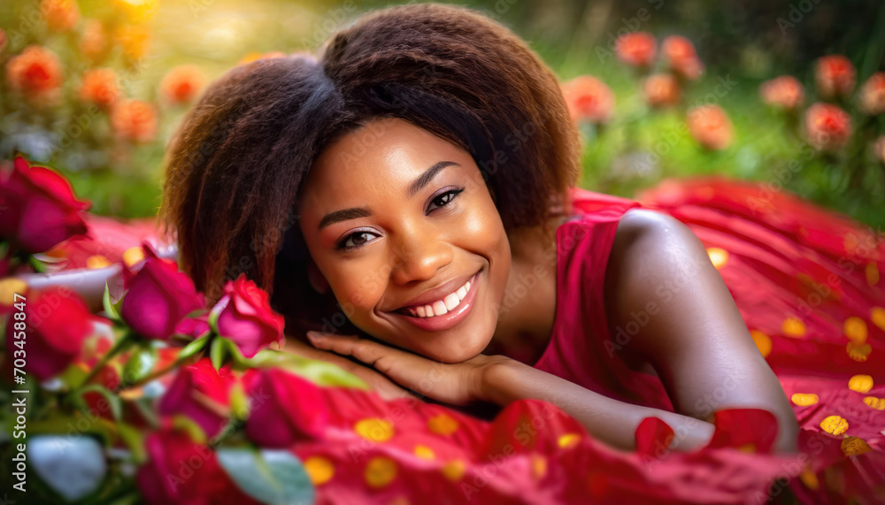 Woman laying near roses Woman laying near roses