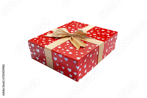 Gift box with a heart-shaped pattern, ribbon and bow isolated on transparent background. PNG file.  © Andrii