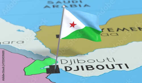 Djibouti - national flag pinned on political map - 3D illustration photo