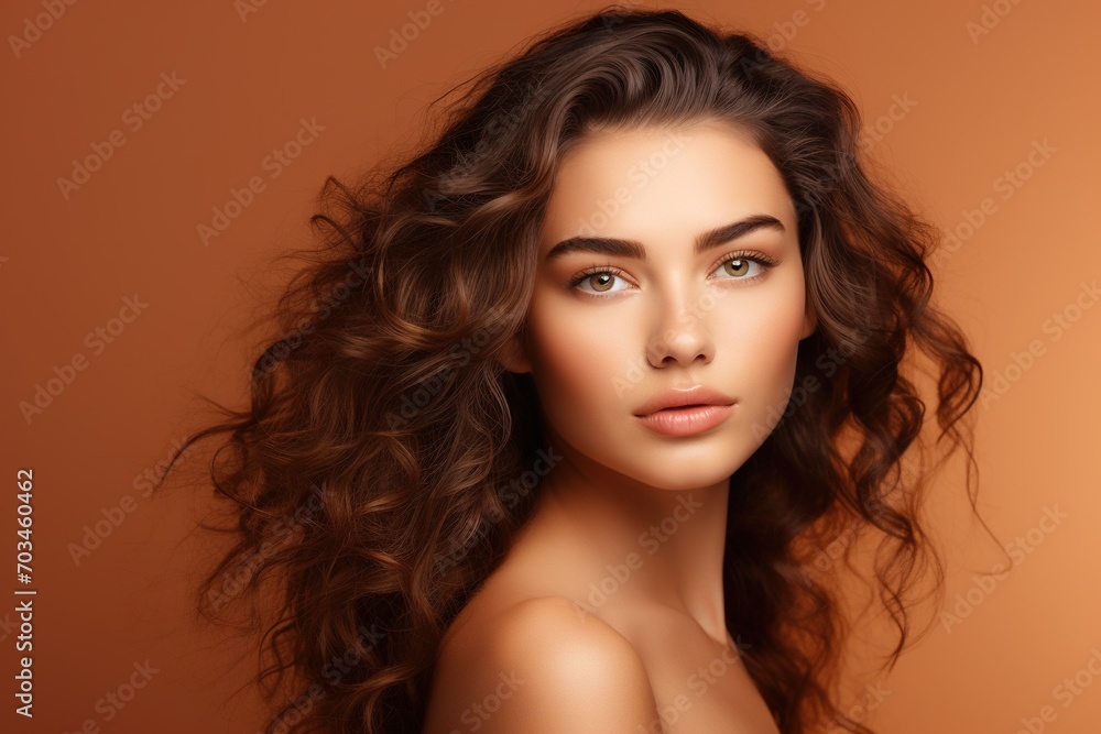 Naklejka premium Portrait of beautiful young woman with clean fresh skin. Spa, healthcare.