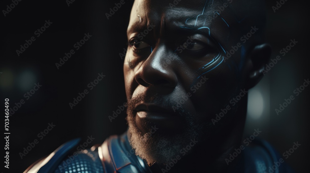 African american superhero Portrait of black man in fantastic costume African american superhero Portrait of black man in fantastic costume