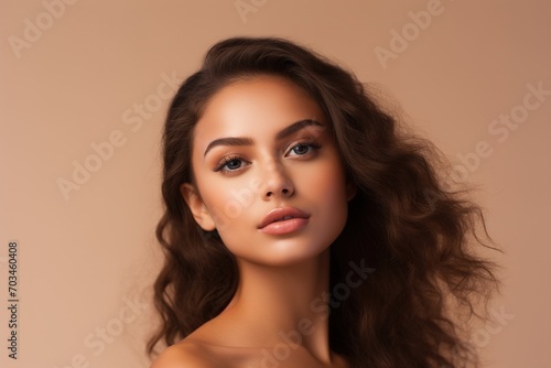 Portrait of beautiful young woman with clean fresh skin. Spa, healthcare.