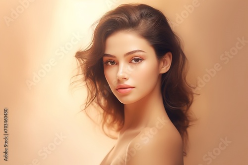 Portrait of beautiful young woman with clean fresh skin. Spa, healthcare.