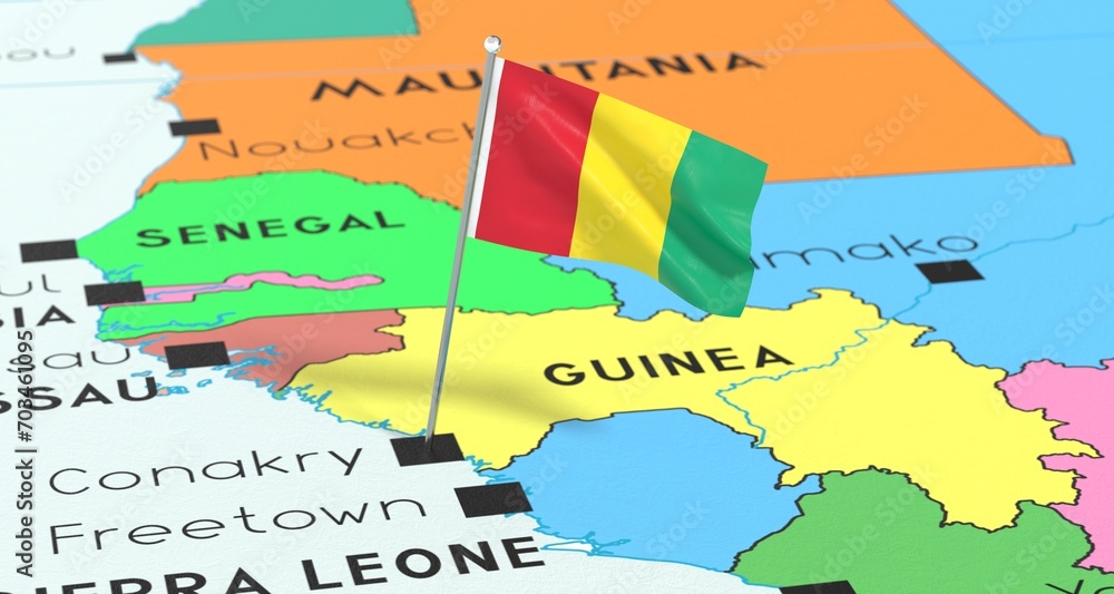 Guinea, Conakry - national flag pinned on political map - 3D ...