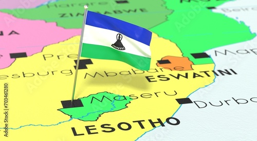 Lesotho, Maseru - national flag pinned on political map - 3D illustration photo