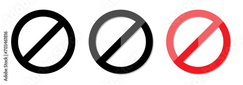 Set of ban symbol in black and red color in glossy style. No smoking stop, ban, forbidden signs. Red no or prohibited symbol. Vector illustration photo