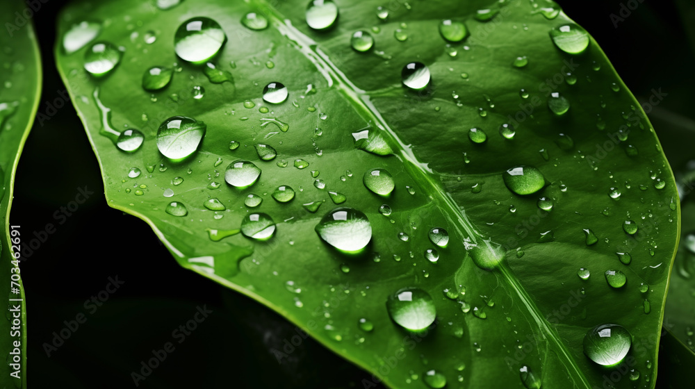 Water drops on green leaves, macro photography. wallpaper Water drops on green leaves, macro photography. wallpaper