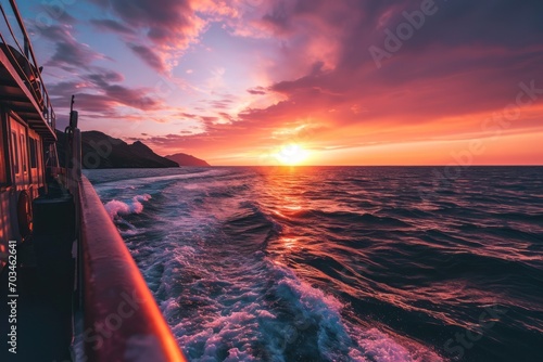 Un coucher de soleil sur la mer à bord d'un bateau de plaisance photo