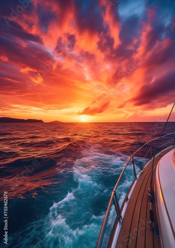 Un coucher de soleil sur la mer à bord d'un bateau de plaisance photo